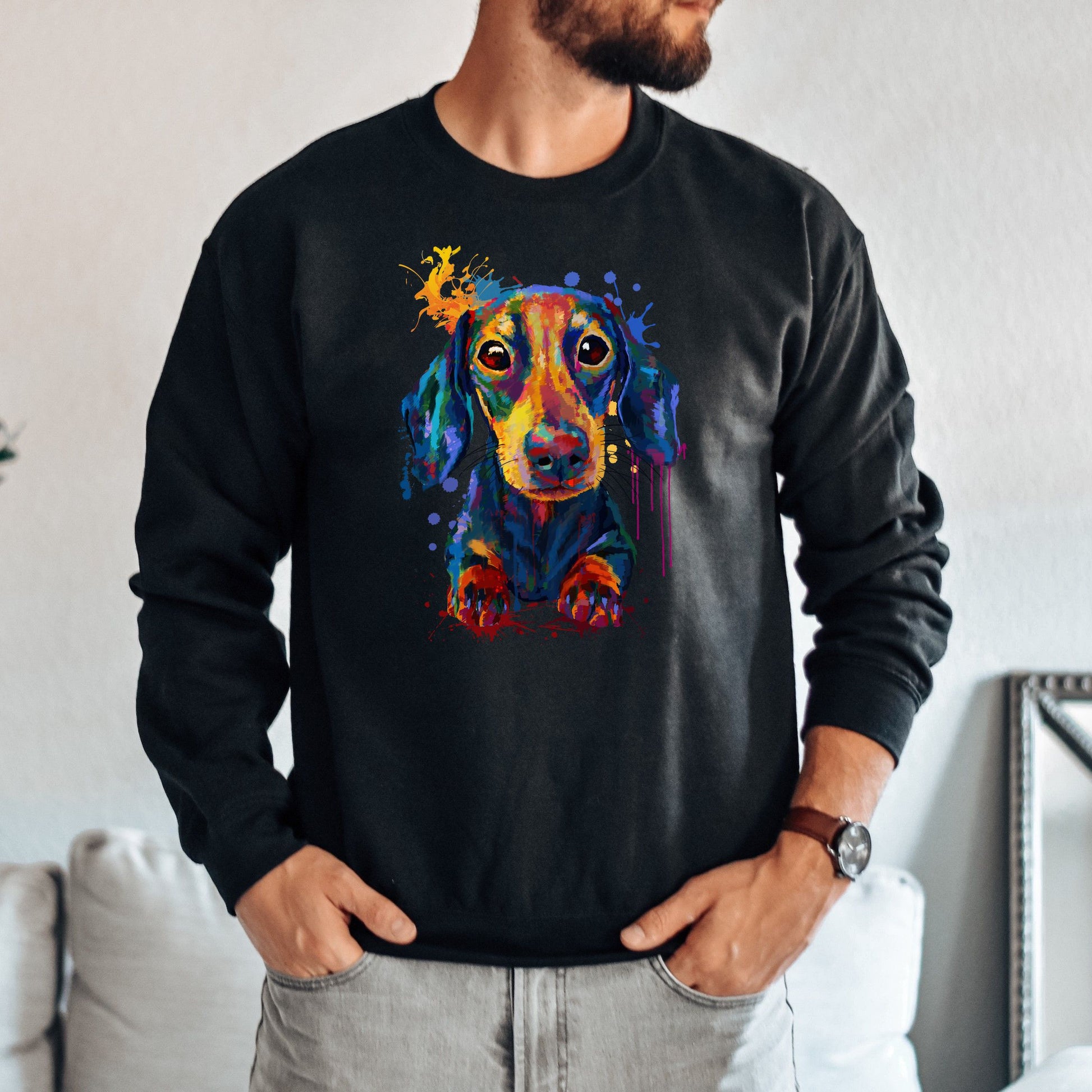 Artistic Dachshund dog Unisex Crewneck Sweatshirt digital Art-Family-Gift-Planet