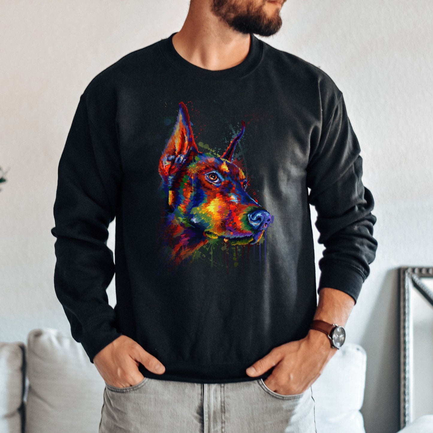 Artistic Doberman dog Unisex Crewneck Sweatshirt digital Art-Family-Gift-Planet