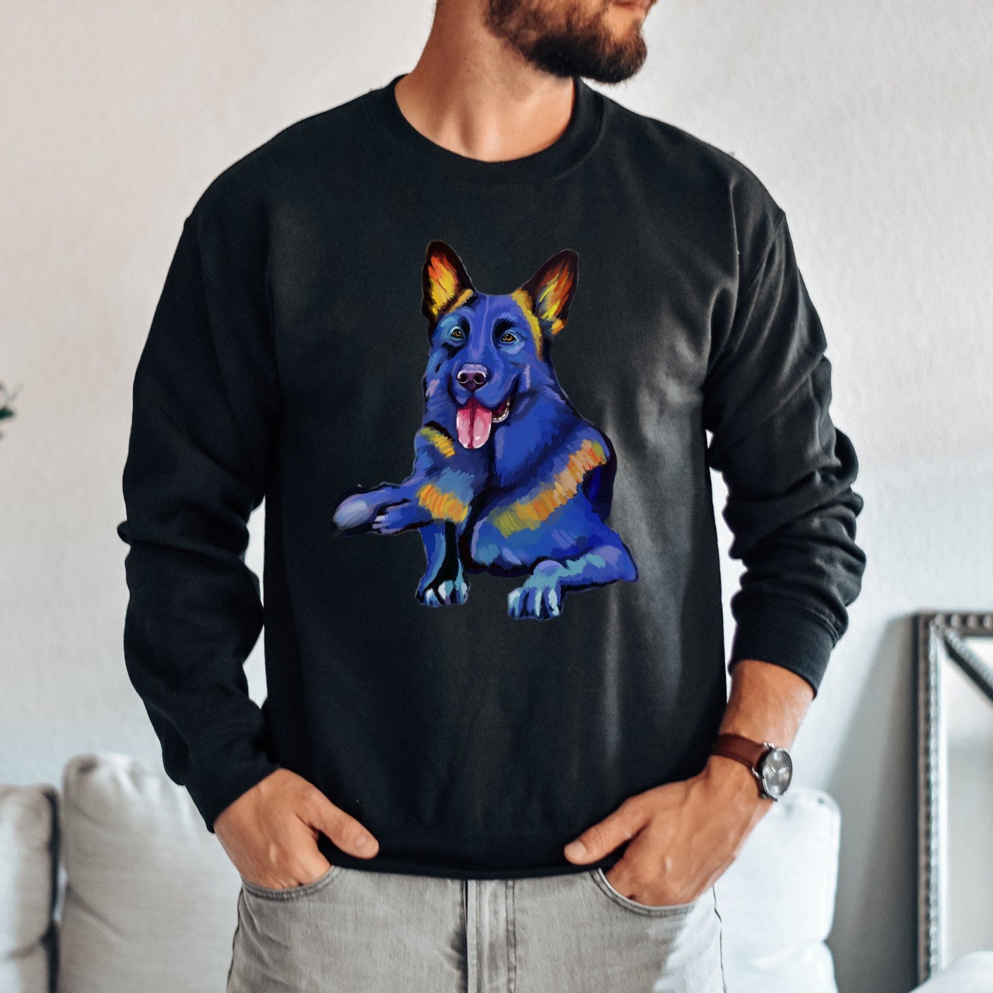 Abstract German Shepherd Dog Unisex Crewneck Sweatshirt with expressive splashes-Family-Gift-Planet