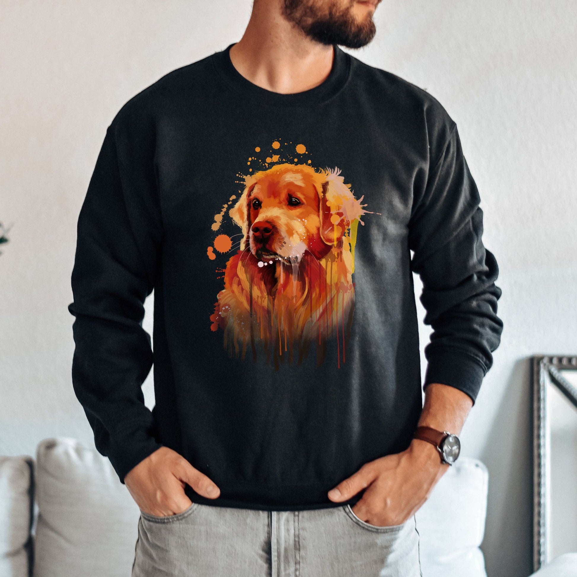 Abstract Golden retriever dog Unisex Crewneck Sweatshirt with expressive splashes-Family-Gift-Planet