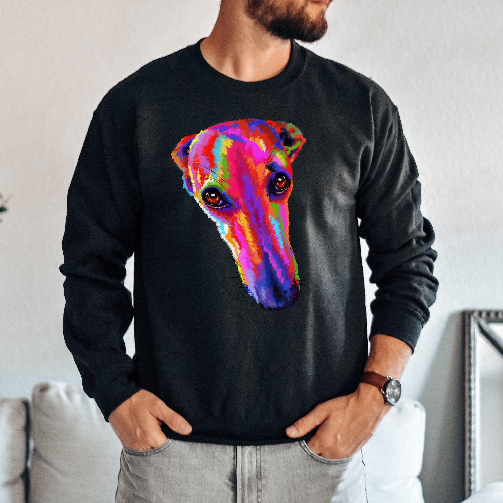 Neon pink and purple Splash Art Greyhound dog Unisex Crewneck Sweatshirt-Family-Gift-Planet