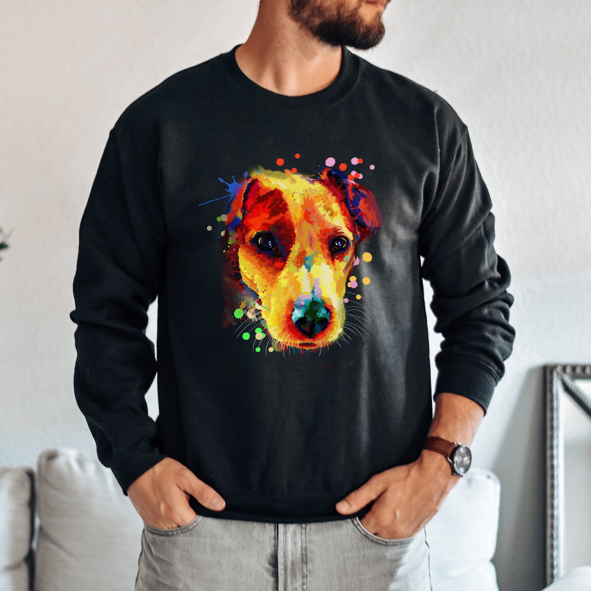 Artistic Jack Russell dog Unisex Crewneck Sweatshirt digital Art-Family-Gift-Planet