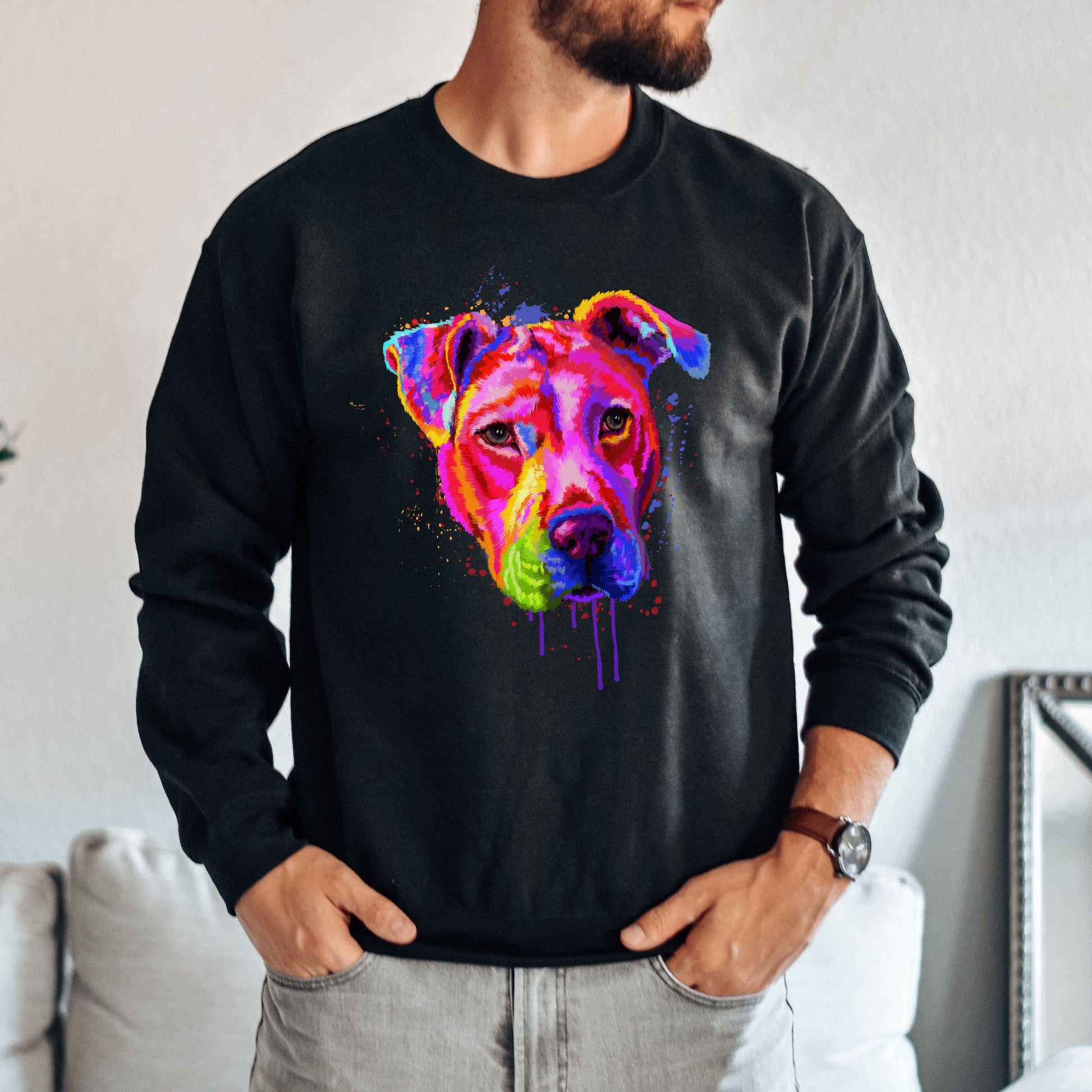 Splash colors Pitbull dog Unisex Crewneck Sweatshirt Abstract pet design-Family-Gift-Planet