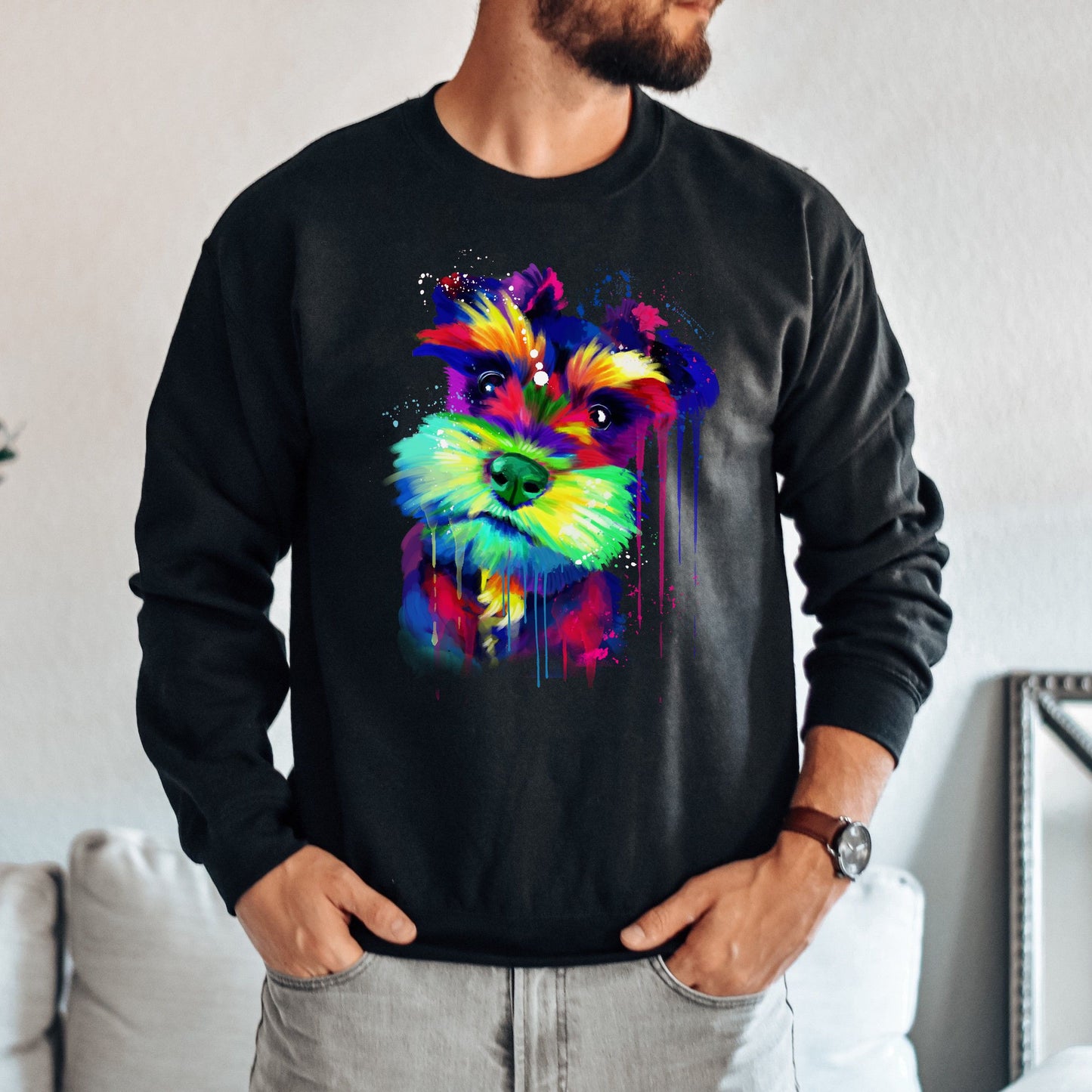 Artistic Schnauzer dog Unisex Crewneck Sweatshirt digital Art-Family-Gift-Planet