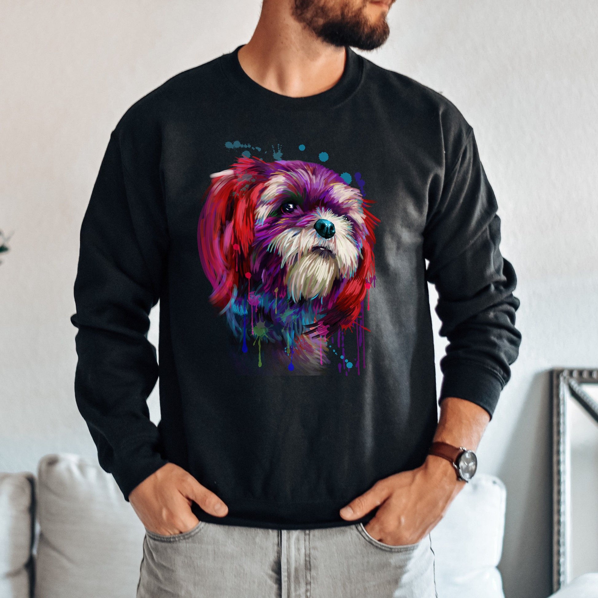 Artistic Shih Tzu dog Unisex Crewneck Sweatshirt digital Art-Family-Gift-Planet