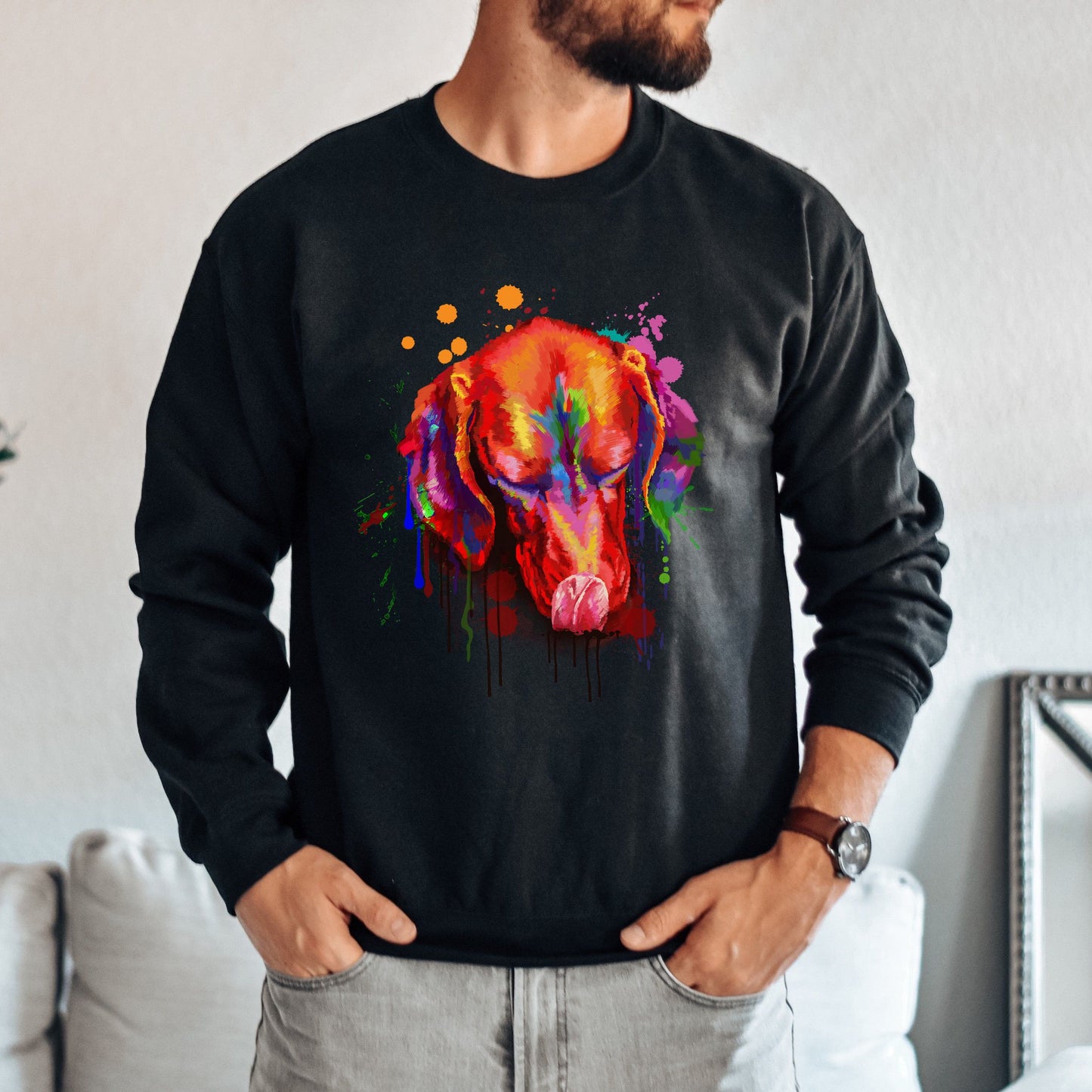 Cool Vibrant digital Vizsla dog Unisex Crewneck Sweatshirt-Family-Gift-Planet