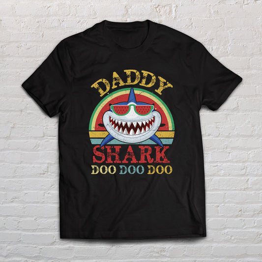 Daddy Shark Doo Doo Doo shirt gift for father Black Navy Dark Heather-Black-Family-Gift-Planet