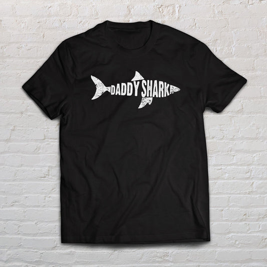 Daddy Shark Shirt Fathers Day tee Black Navy Dark Heather-Black-Family-Gift-Planet