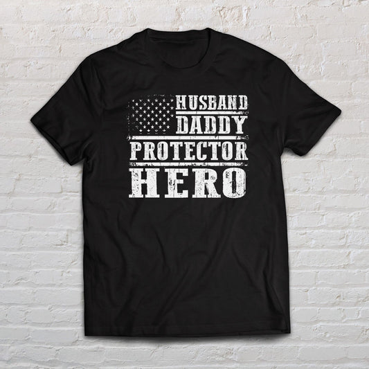 Husband Daddy Protector Hero shirt Fathers Day tee-Black-Family-Gift-Planet