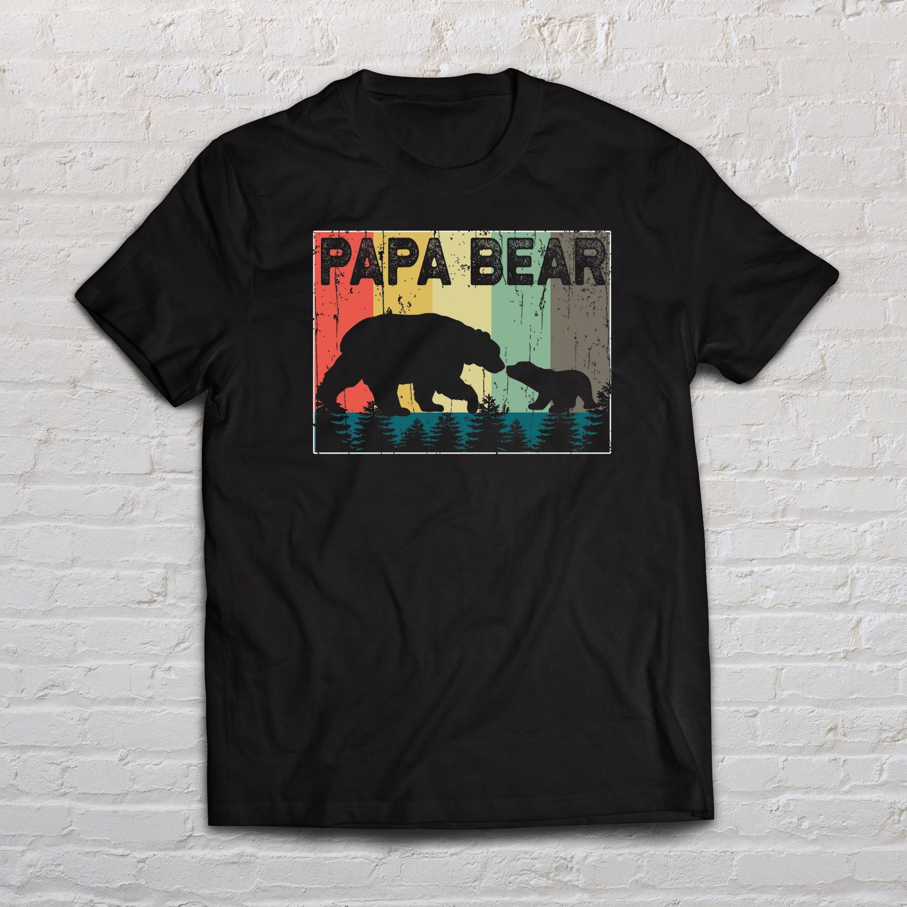 Papa bear Vintage shirt gift for dad Black Navy Dark Heather-Black-Family-Gift-Planet