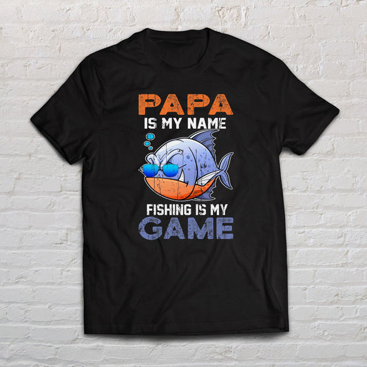 Papa is my name fishing is my game shirt Black Navy Dark Heather-Black-Family-Gift-Planet
