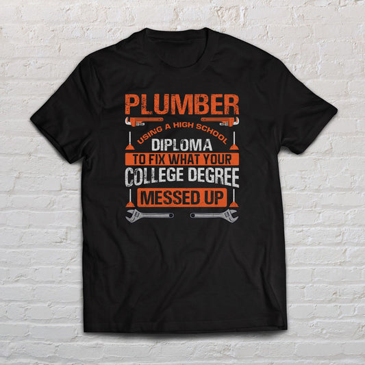 Plumber funny shirt plumbing tee black navy dark heather-Black-Family-Gift-Planet