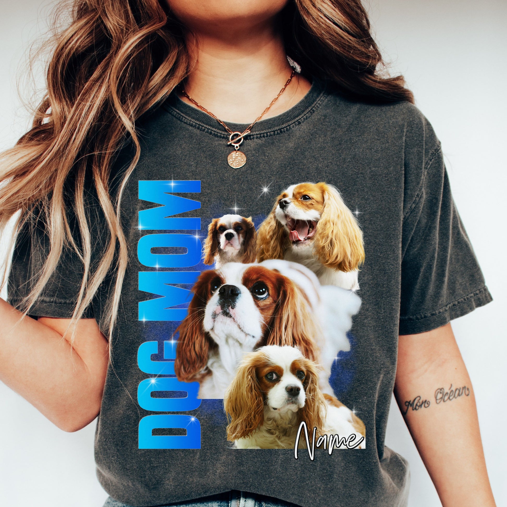 Custom Dog Mom Comfort Colors Unisex T-Shirt Personalized Cavalier bootleg tee your photos dog mama-Family-Gift-Planet