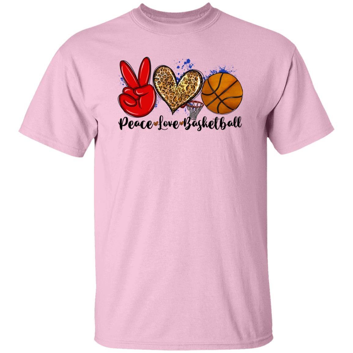 Peace Love Basketball T-shirt gift Basketball mom leopard skin heart tee-Family-Gift-Planet