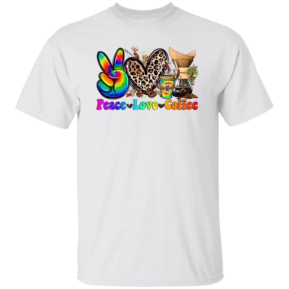 Peace Love Coffee T-shirt gift Coffee lover rainbow colorful leopard heart tee-Family-Gift-Planet