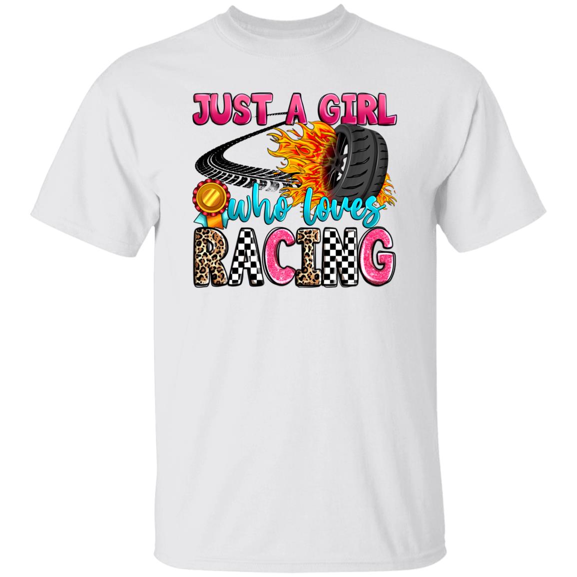 Just a girl who loves racing T-Shirt gift Racer Racing girl race day Unisex tee Sand White Sport Grey-Family-Gift-Planet