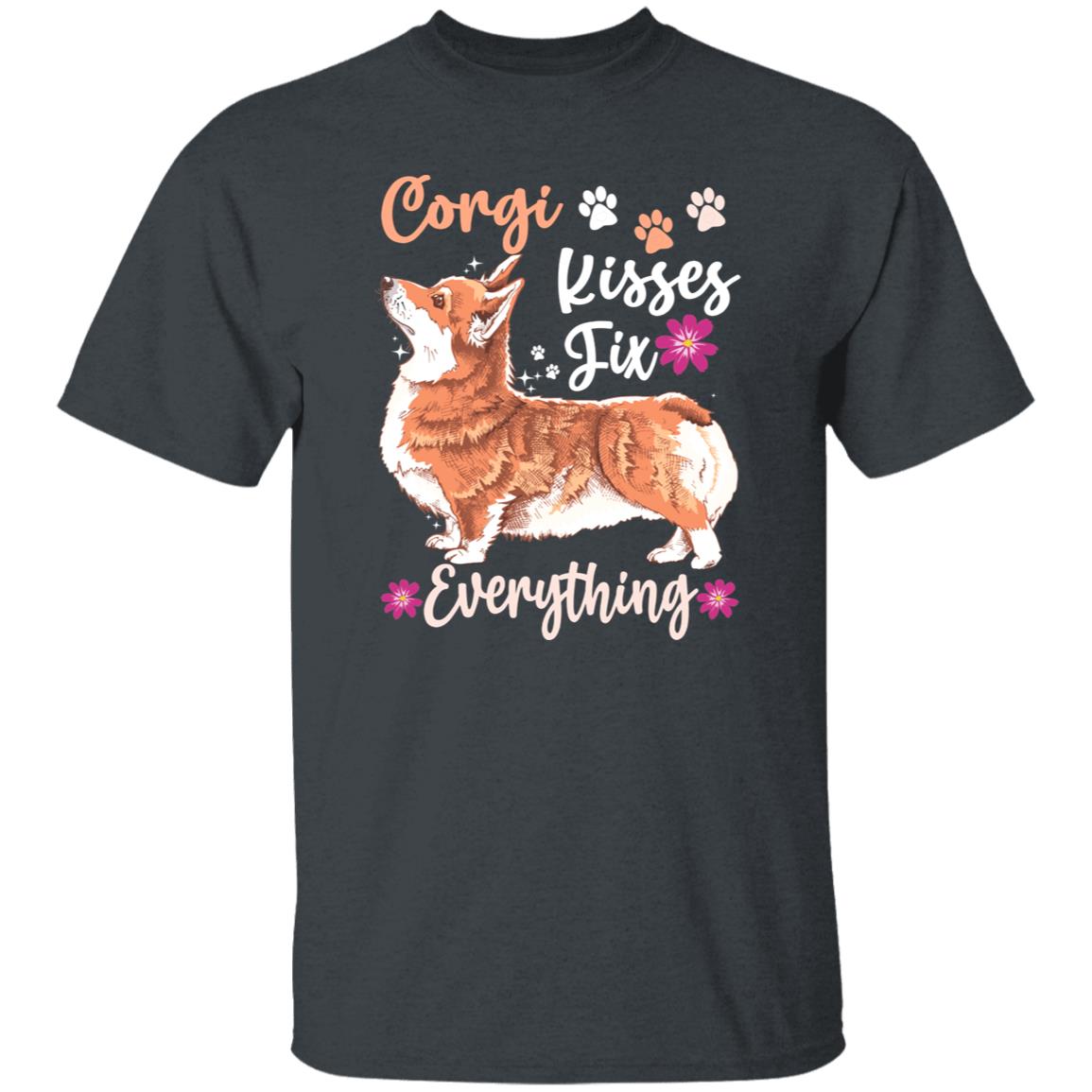 Corgi kisses fix everything T-Shirt gift Cute Corgi Dog mom Unisex tee Black Navy Dark Heather-Family-Gift-Planet