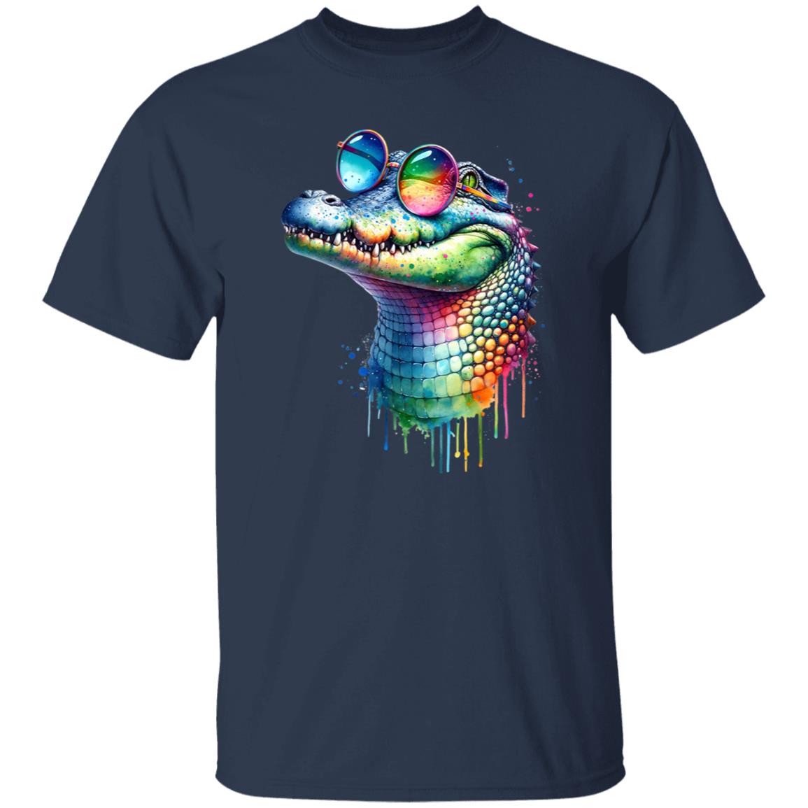 Cool crocodile with eyeglasses Color Splash Unisex T-shirt Black Navy Dark Heather-Family-Gift-Planet