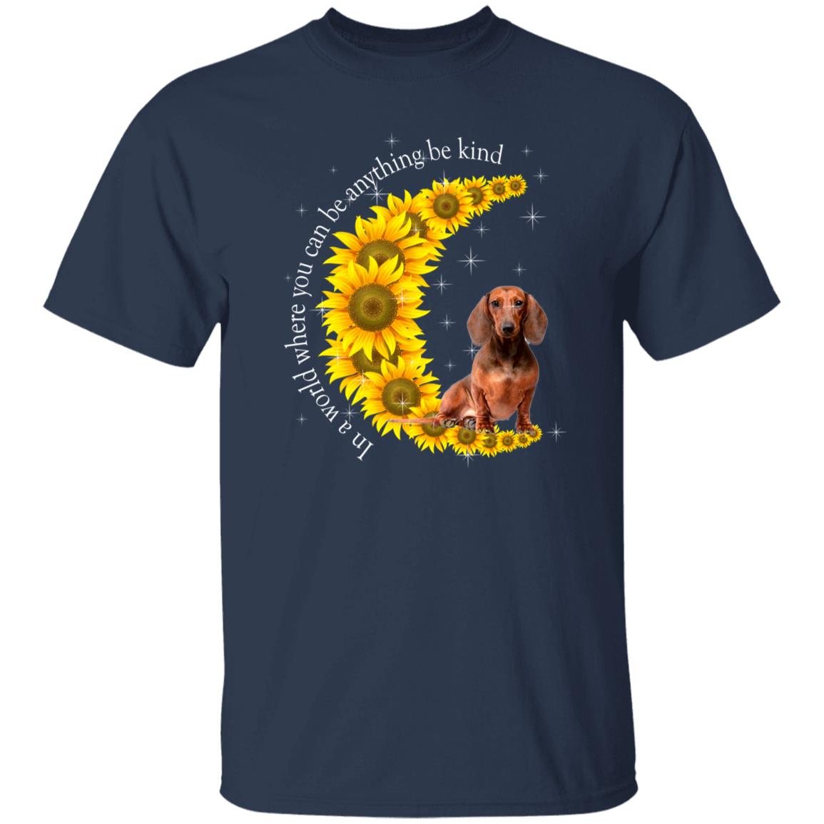 Be kind - dog on sunflower moon Unisex t-shirt gift black navy dark heather-Family-Gift-Planet