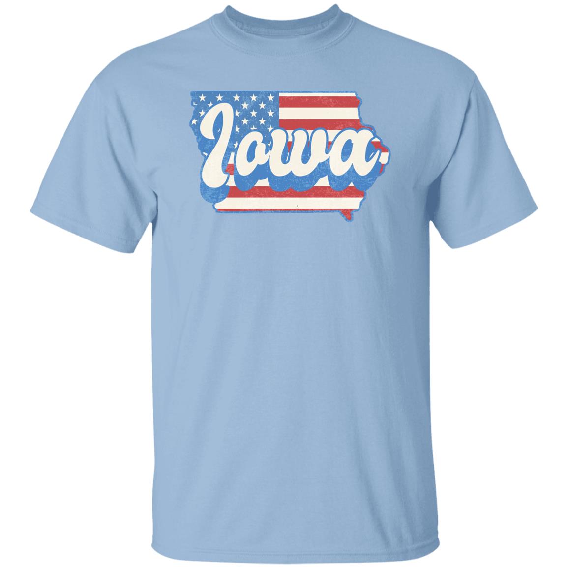 Iowa US flag Unisex T-Shirt American patriotic IA state tee White Ash Blue-Light Blue-Family-Gift-Planet