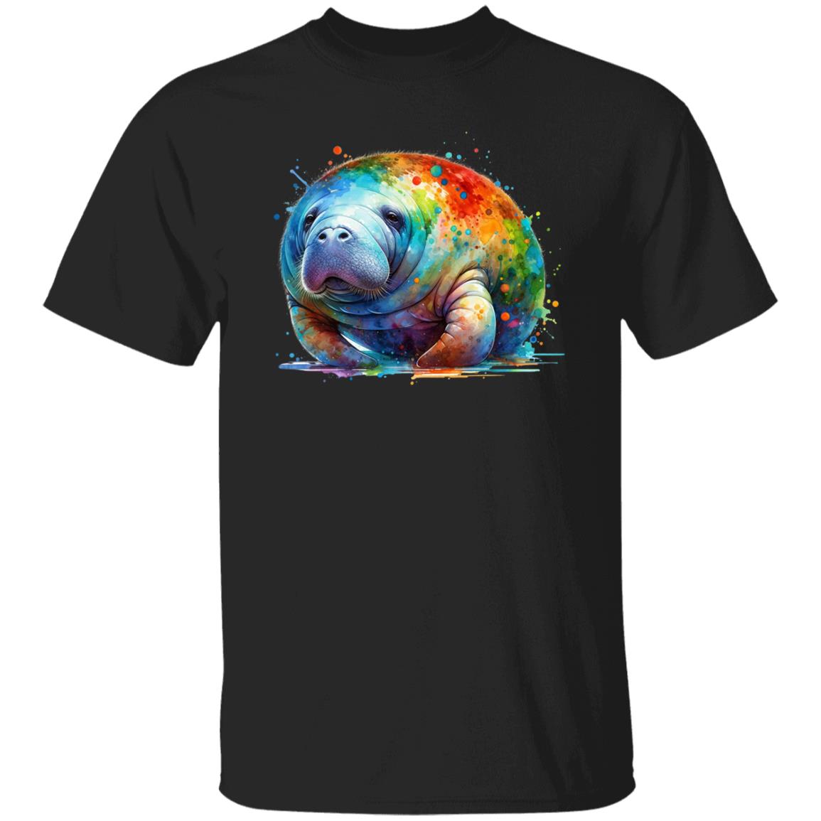 Artistic Manatee Color Splash Unisex T-shirt Black Navy Dark Heather-Family-Gift-Planet