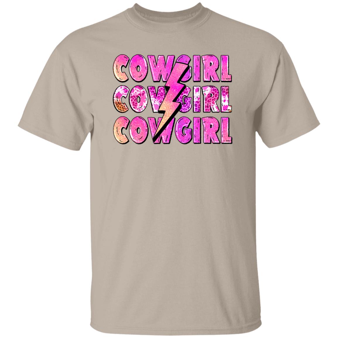 Cowgirl lightning bolt T-Shirt Pink Texas Cowgirl Unisex tee White Sand Sport Grey-Family-Gift-Planet