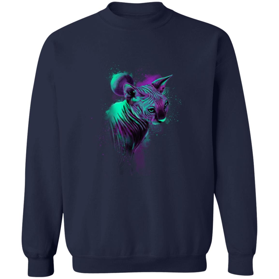 Neon green and purple Splash Art Cat Unisex Crewneck Sweatshirt-Family-Gift-Planet