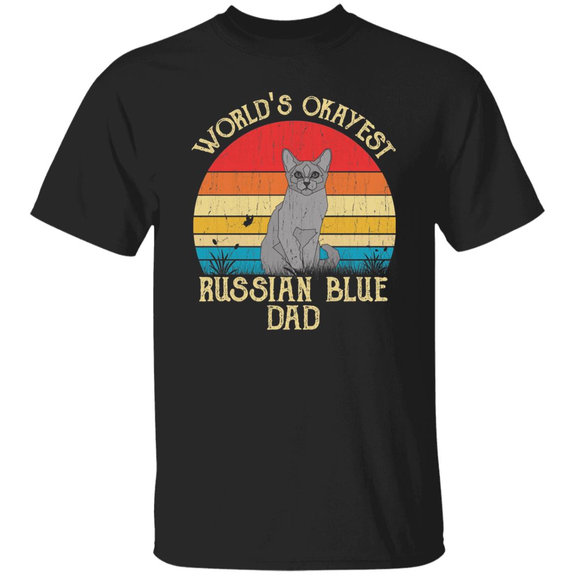 World's Okayest Russian blue dad Retro Style Unisex T-shirt Black Navy Dark Heather-Black-Family-Gift-Planet