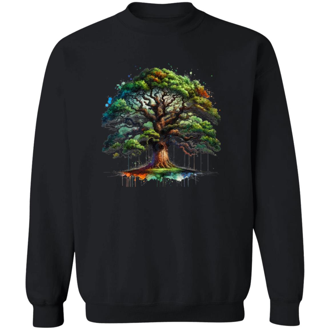 Artistic Oak Tree Color Splash Unisex Sweatshirt Black Navy Dark Heather-Family-Gift-Planet