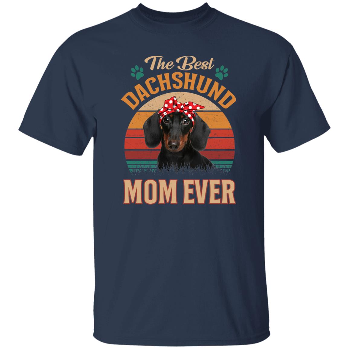 The Best Dachshund Mom Ever T-Shirt gift Retro Dachshund Dog mama Unisex tee Black Navy Dark Heather-Family-Gift-Planet