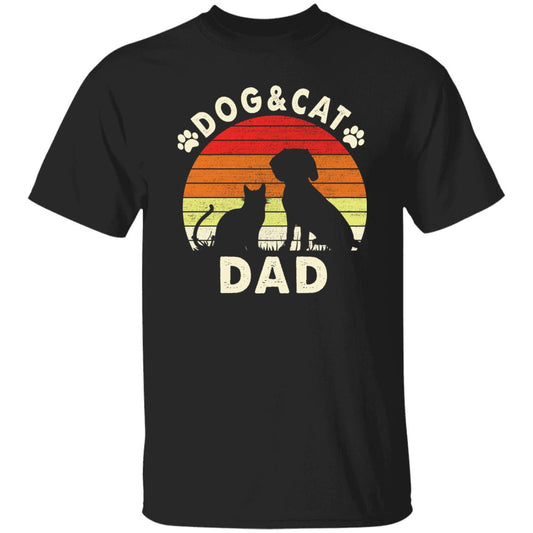 Dog and cat dad T-Shirt gift Retro Dog and cat owner Unisex Tee Black Navy Dark Heather-Black-Family-Gift-Planet