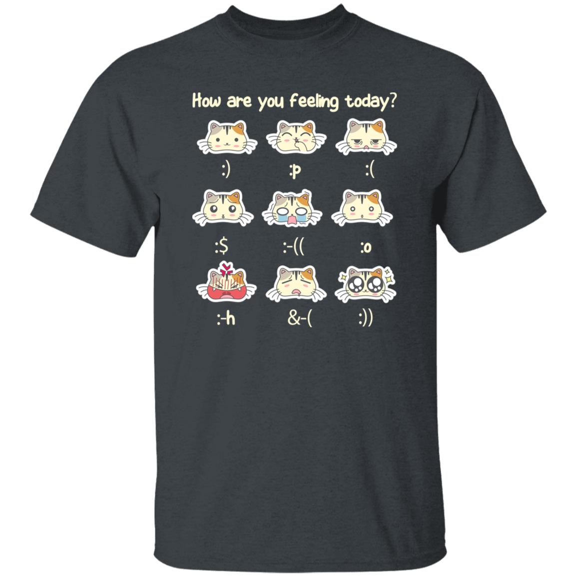 How are you feeling today Unisex shirt cat emoji Black Dark Heather-Family-Gift-Planet