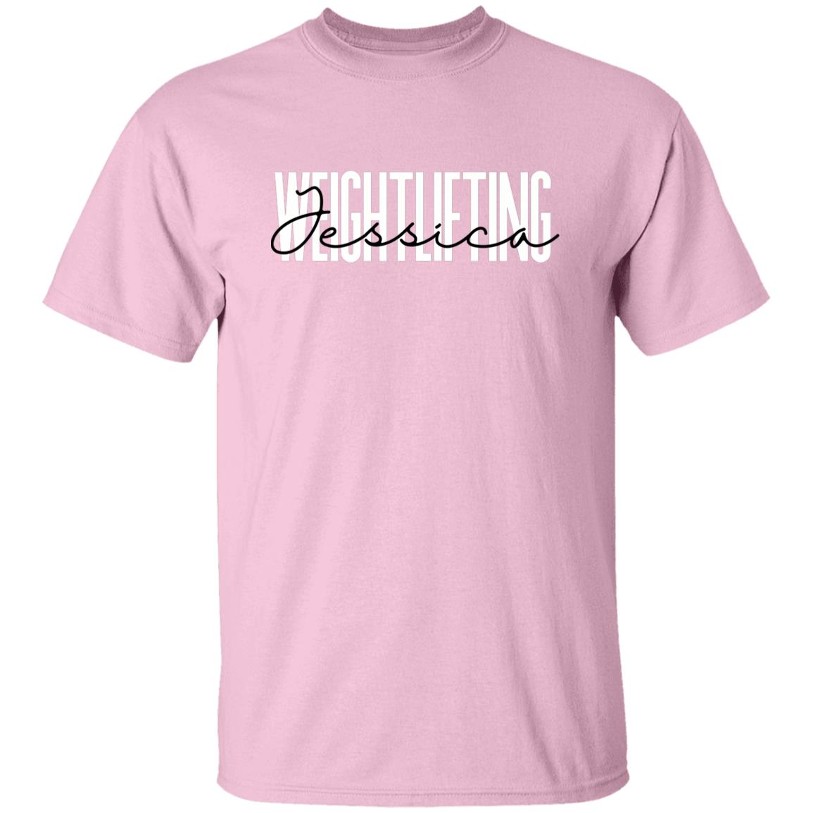 Personalized Weightlifting T-shirt gift Custom name Weightlifter Unisex Tee Sand Pink Light Blue-Family-Gift-Planet