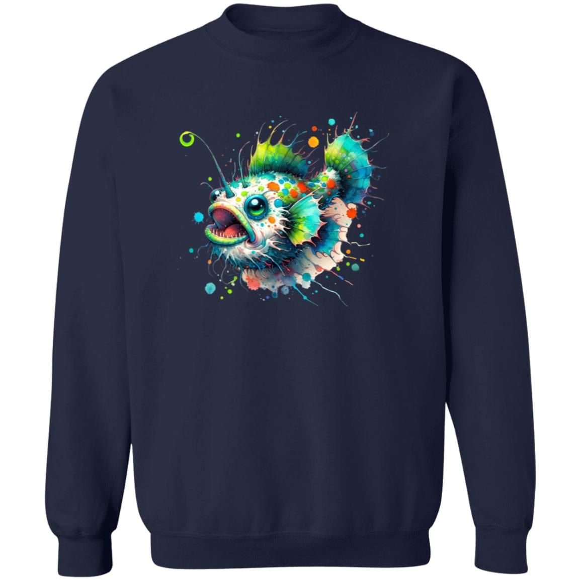 Artistic Anglerfish deep fish Color Splash Unisex Sweatshirt Black Navy Dark Heather-Family-Gift-Planet