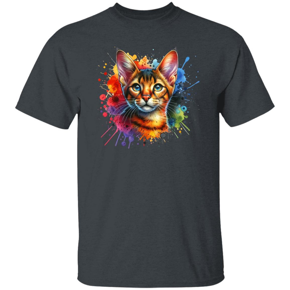 Chausie Cat Color Splash Unisex T-Shirt Black Navy Dark Heather-Family-Gift-Planet