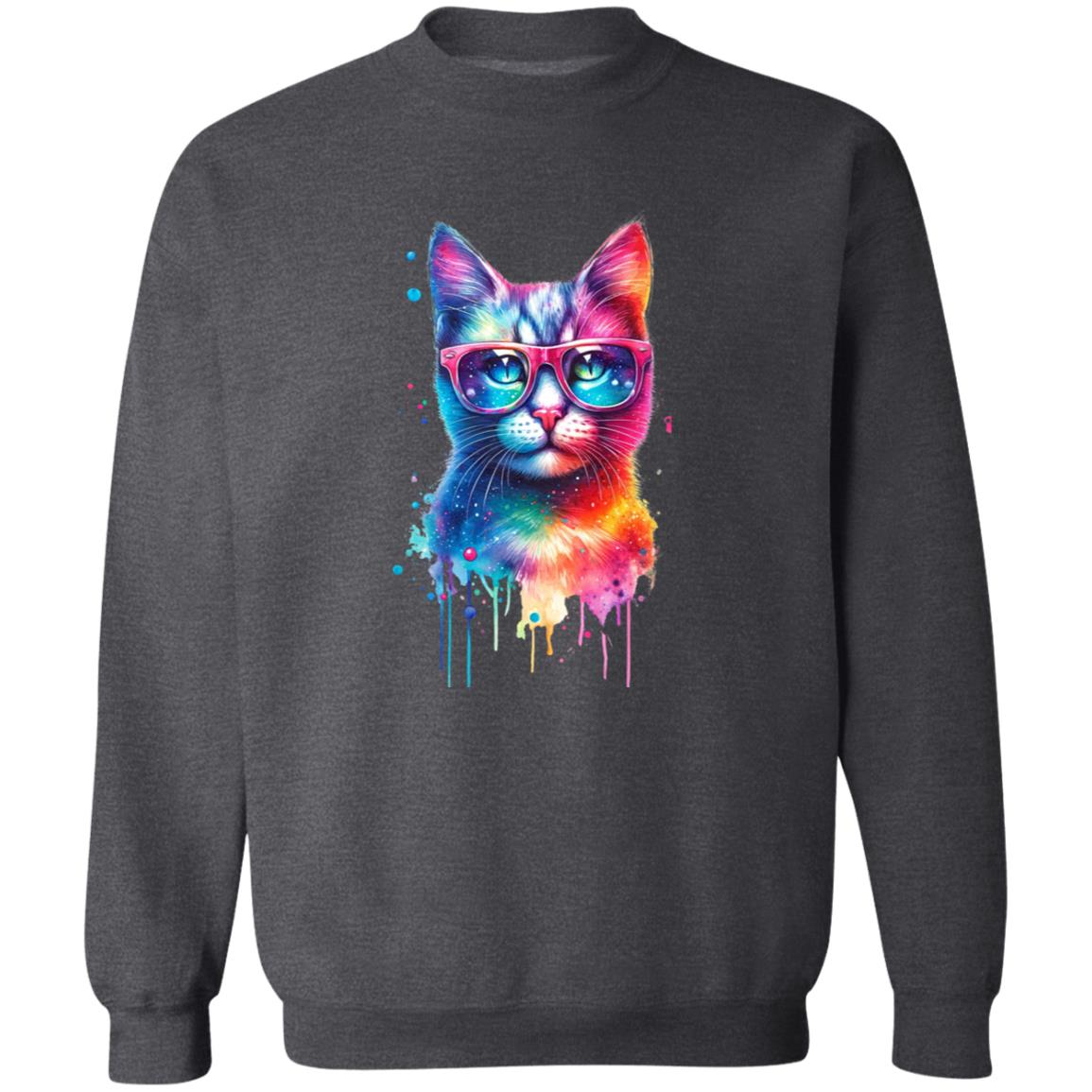 Neon cool cat Color Splash Unisex Sweatshirt Black Navy Dark Heather-Family-Gift-Planet