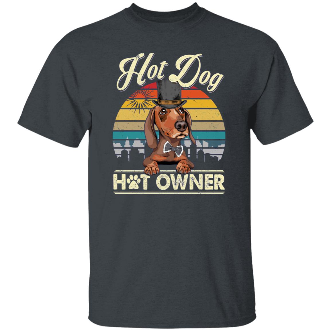 Hot dog hot owner T-Shirt gift Dachshund Dog owner Unisex tee Black Navy Dark Heather-Dark Heather-Family-Gift-Planet