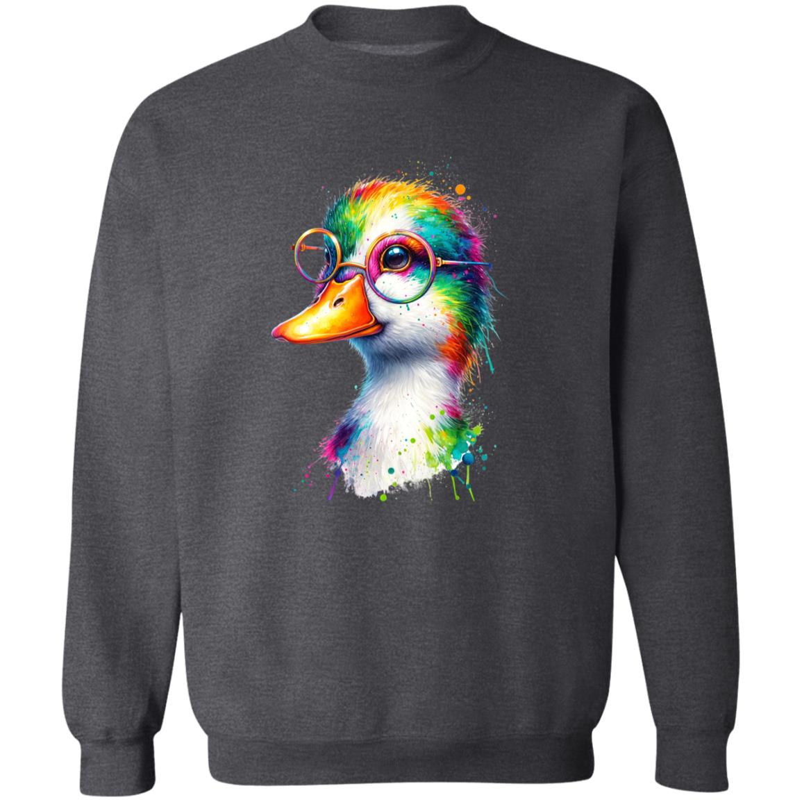 Duck with Eyeglasses Color Splash Unisex Sweatshirt Black Navy Dark Heather-Family-Gift-Planet
