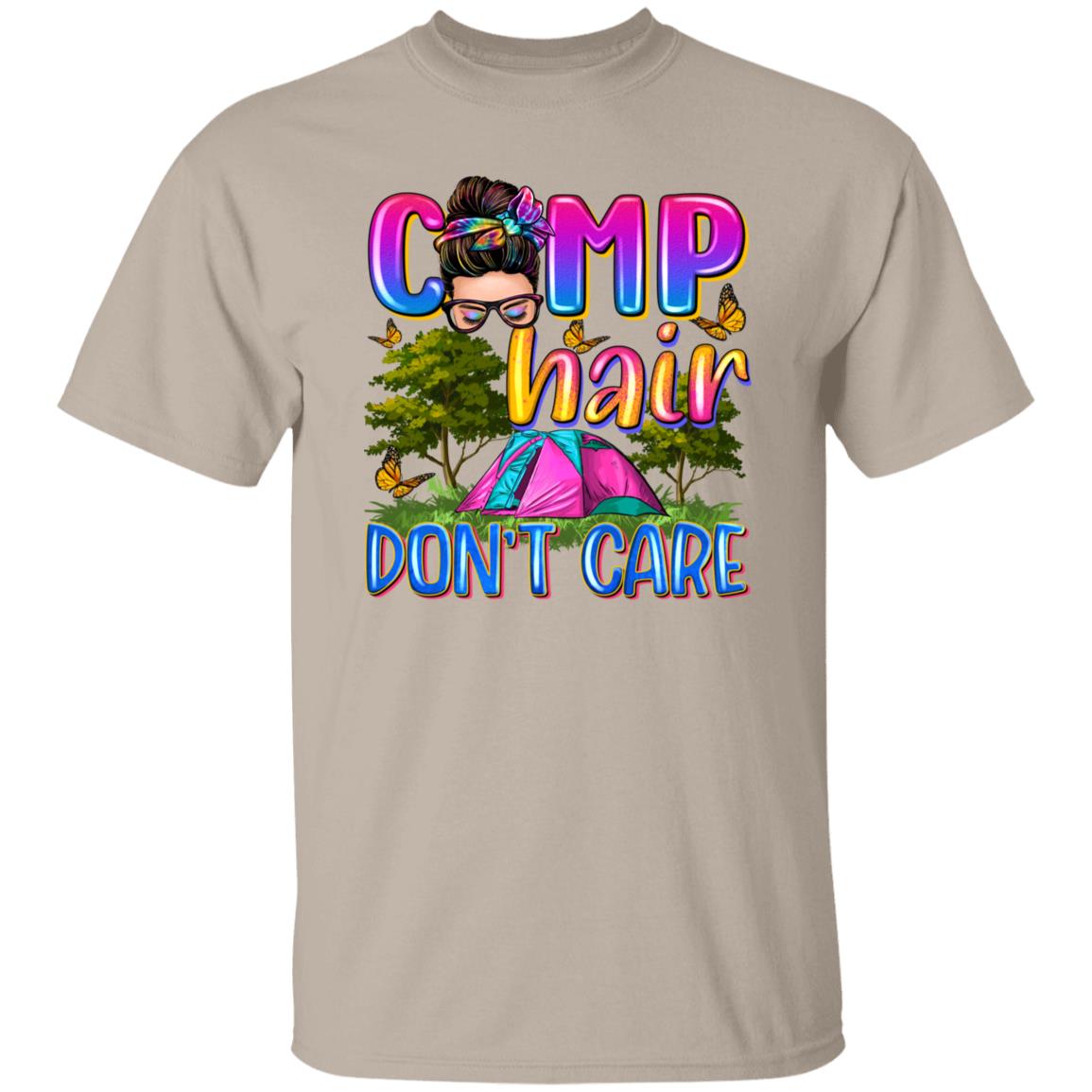 Camp hair don't care T-Shirt Forest Camping site Unisex tee White Sand Sport Grey-Family-Gift-Planet