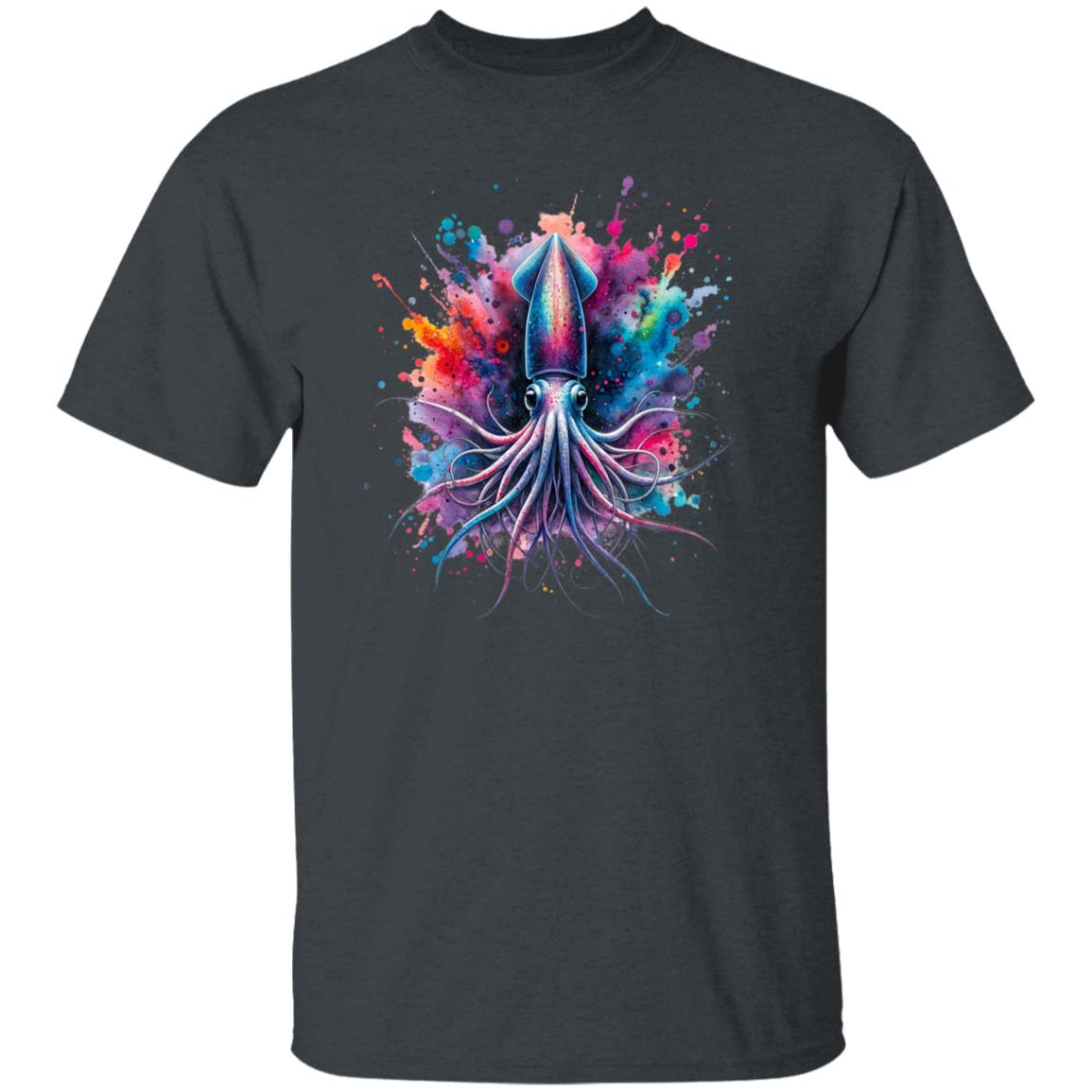 Artistic Deep sea squid Color Splash Unisex T-shirt Black Navy Dark Heather-Family-Gift-Planet