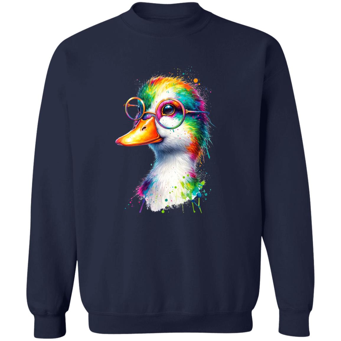 Duck with Eyeglasses Color Splash Unisex Sweatshirt Black Navy Dark Heather-Family-Gift-Planet
