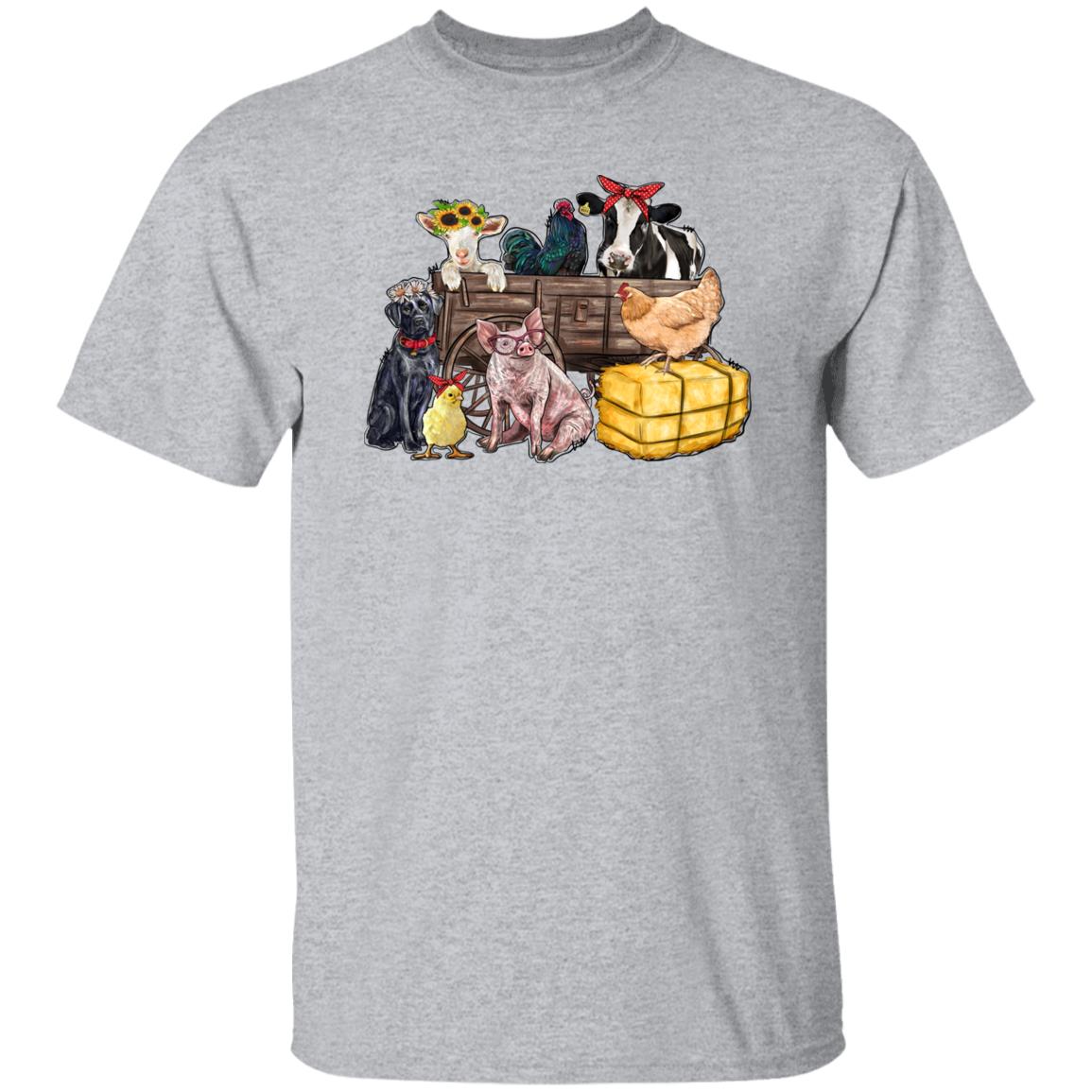 Farm animals wagon T-Shirt gift Dog goat cow pig farm owner Unisex tee Sand White Sport Grey-Family-Gift-Planet