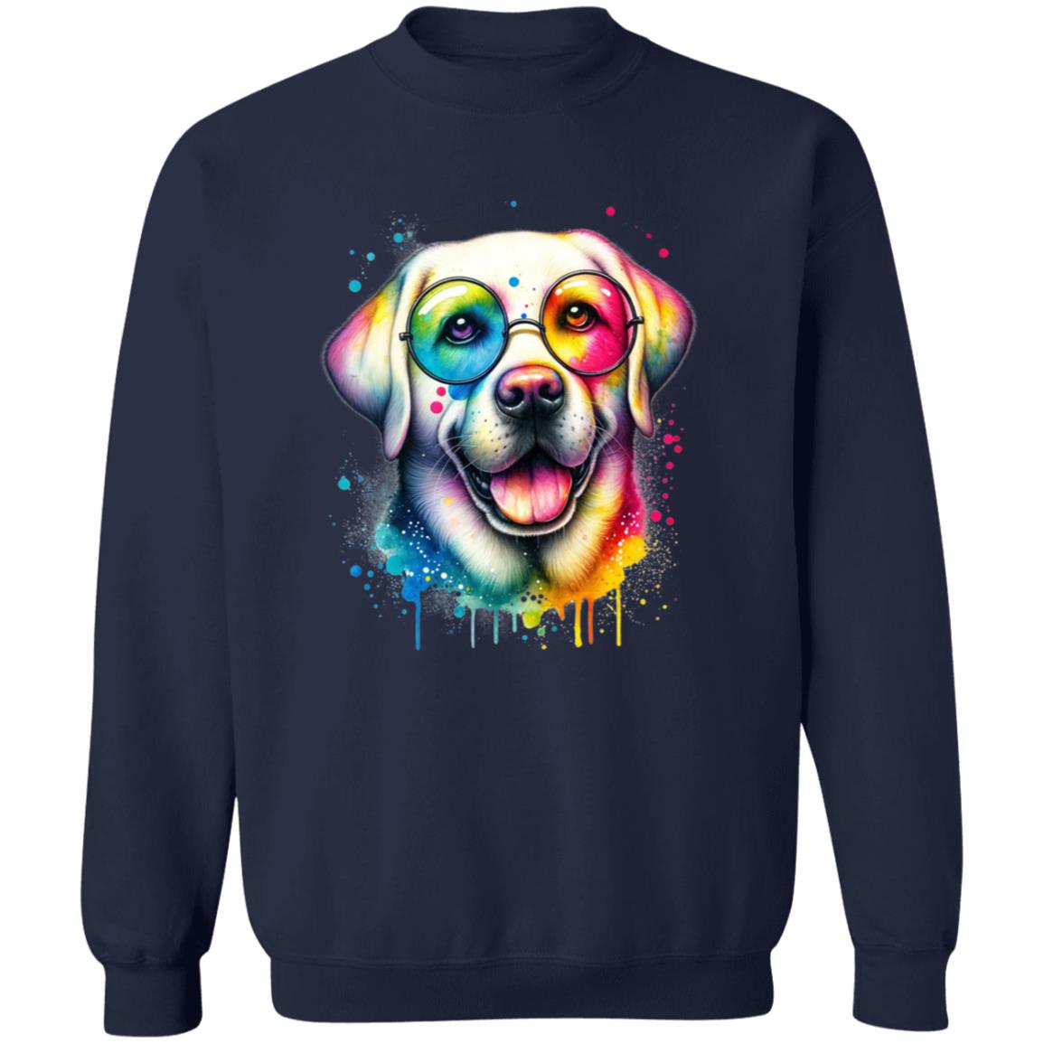 Labrador with eyeglasses Color Splash Unisex Sweatshirt Black Navy Dark Heather-Family-Gift-Planet