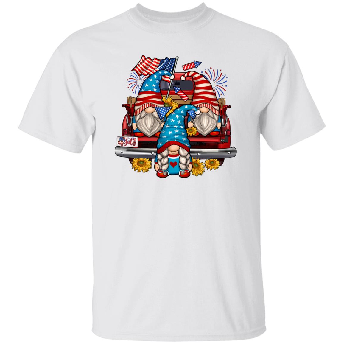 4th of July Gnomes on track T-Shirt USA patriotic independence day Unisex tee White Sand Grey-Family-Gift-Planet