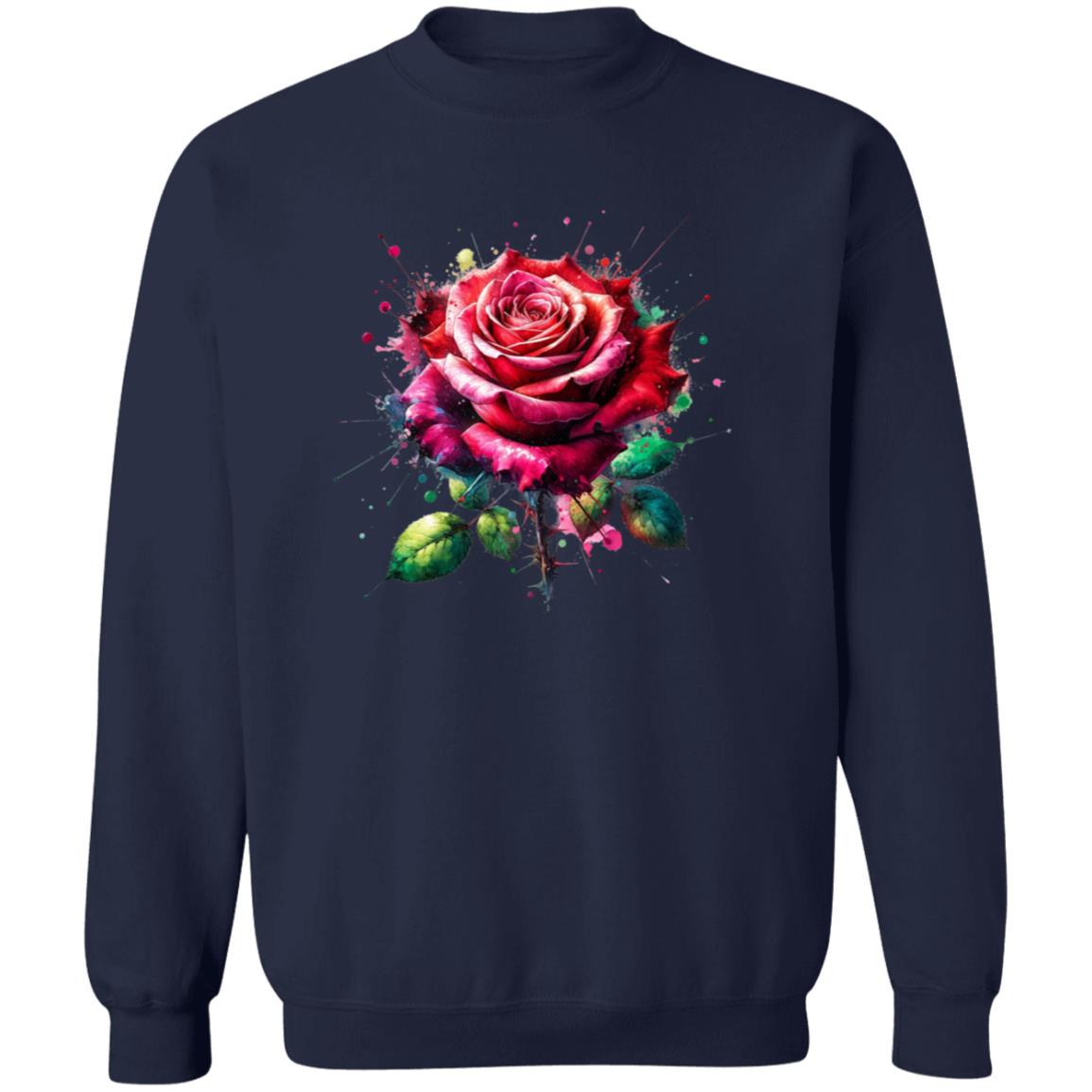 Artistic Rose Flower Color Splash Unisex Sweatshirt Black Navy Dark Heather-Family-Gift-Planet