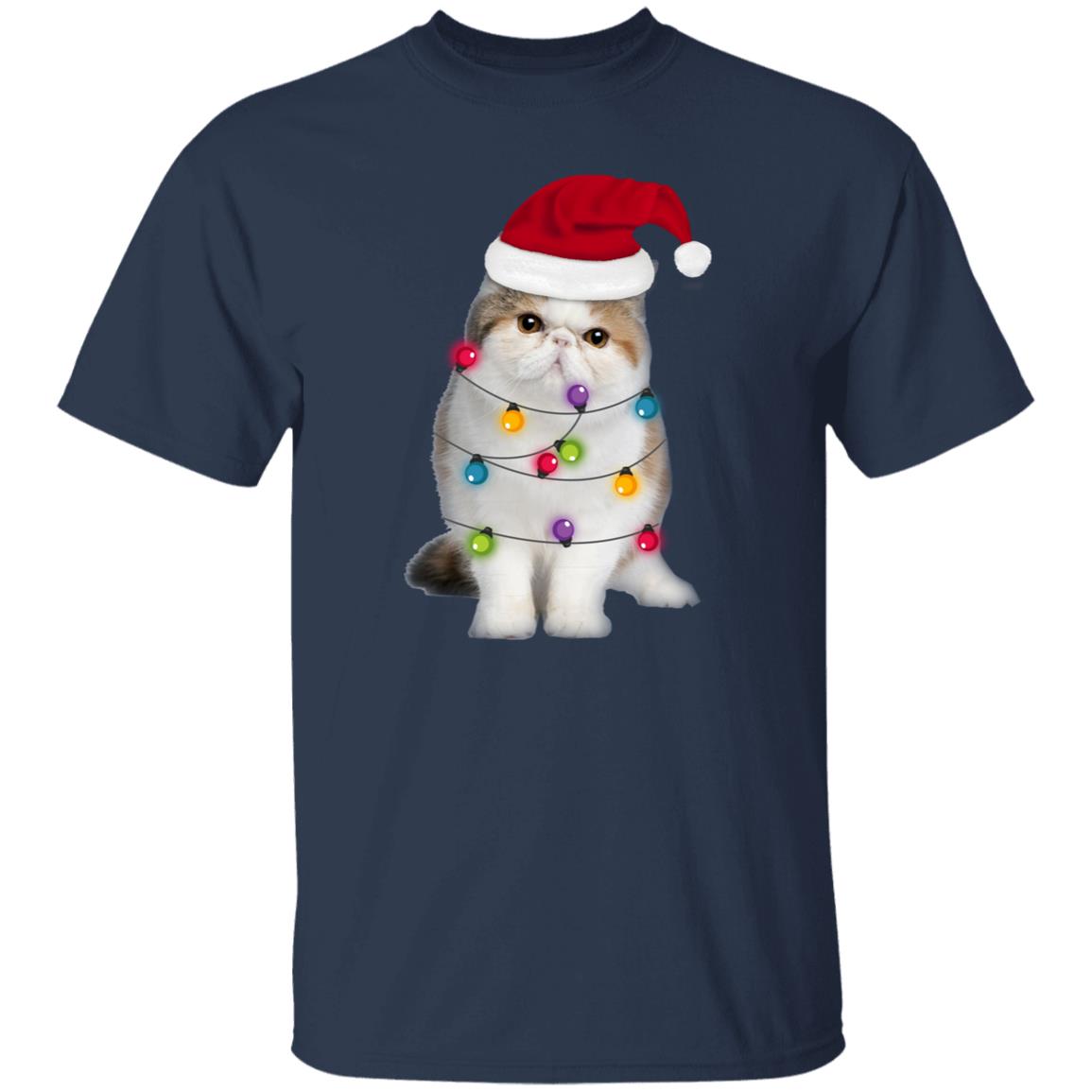 Cat Noel T-Shirt gift Christmas lamp Santa Cat mom Unisex Tee Black Navy Dark Heather-Family-Gift-Planet