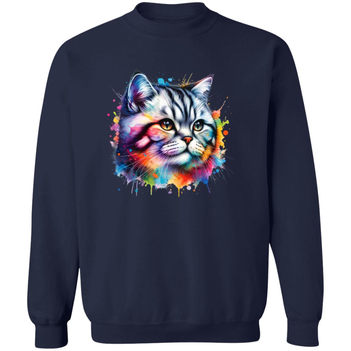 American Shorthair Cat Color Splash Unisex Sweatshirt Black Navy Dark Heather-Family-Gift-Planet