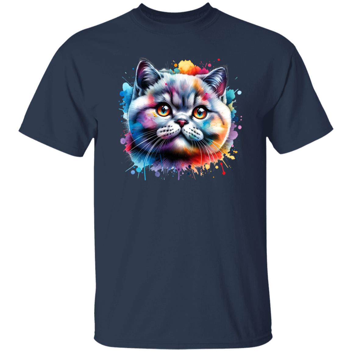 British shorthair Cat Color Splash Unisex T-Shirt Black Navy Dark Heather-Family-Gift-Planet