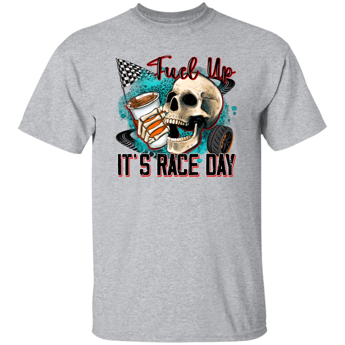 Fuel up its race day T-Shirt gift Skull coffee racer racing girl Unisex tee Sand White Sport Grey-Family-Gift-Planet