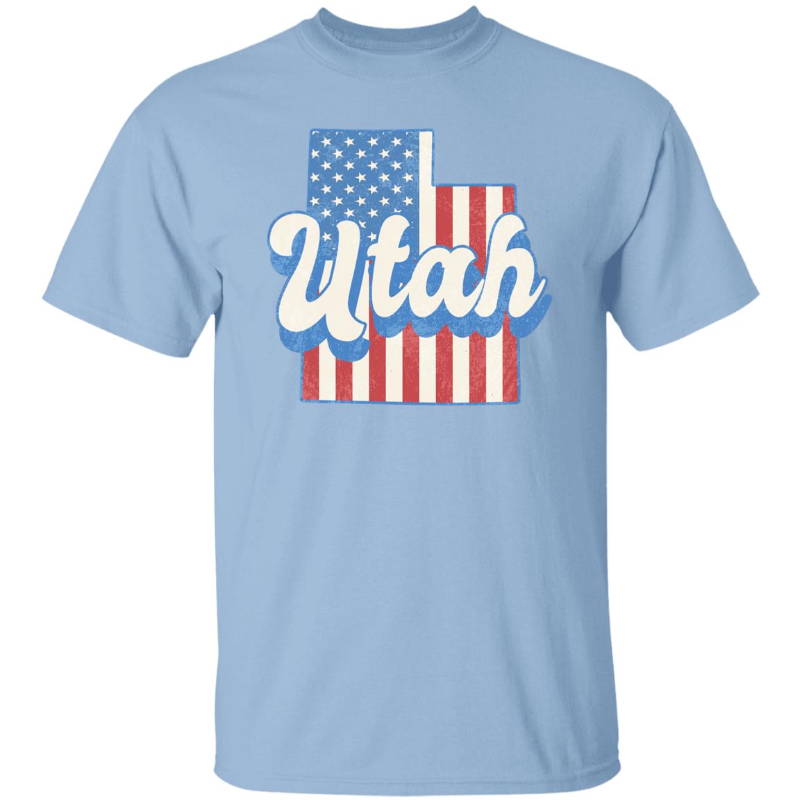 Utah US flag Unisex T-Shirt American patriotic UT state tee White Ash Blue-Light Blue-Family-Gift-Planet